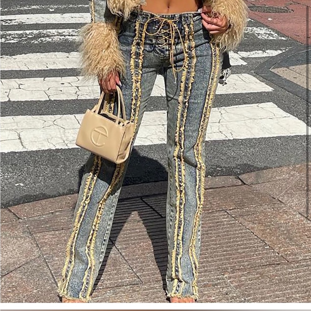 Fashion nova brand new medium washed lace up jeans